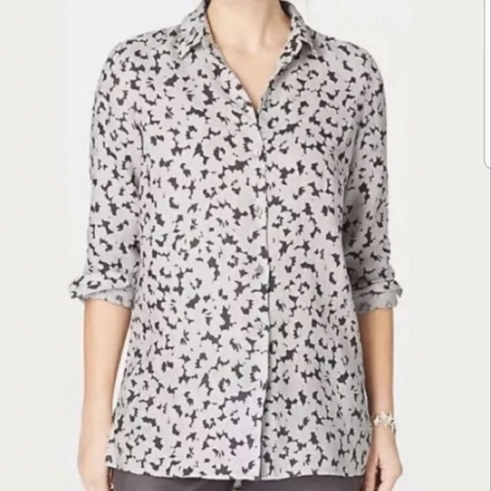 J Jill 100% Linen Floral Button Shirt Top Petite M